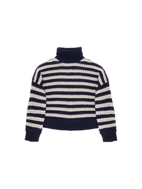 Brunello Cucinelli Brunello Cucinelli Women'S Navy Striped Turtleneck Knit Sweater