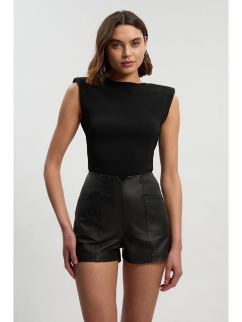 KAREN MILLEN Leather Notch Detail Mini Shorts