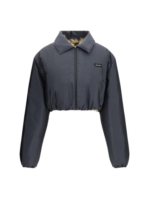 Miu Miu Miu Miu Technical Fabric Shearling Jacket Ematite