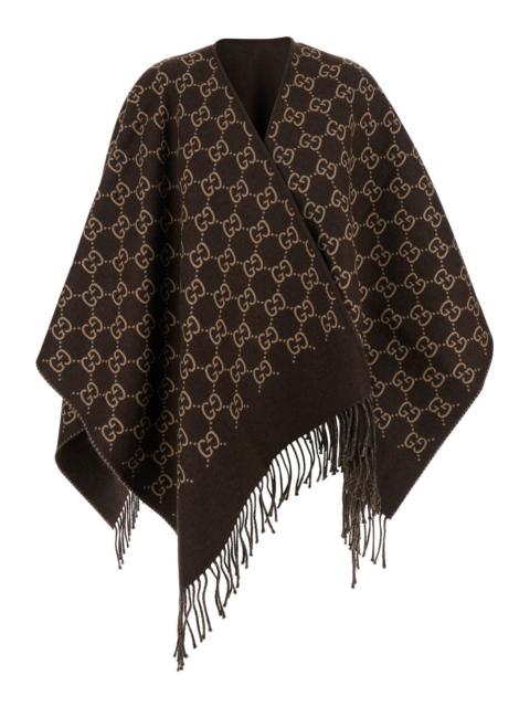 GUCCI Gucci Women Cape With Fringes And Gg All-Over Motif In Brown Wool For Women