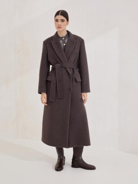 Brunello Cucinelli Hand-crafted coat in virgin wool and cashmere double cloth with monili