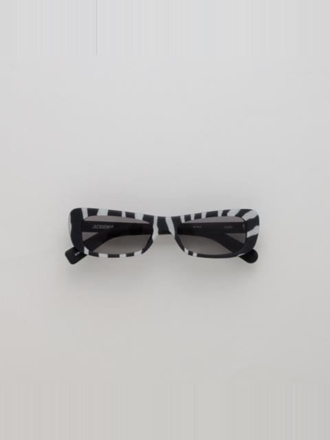 LINDA FARROW Capri Rectangular Sunglasses in Zebra Black