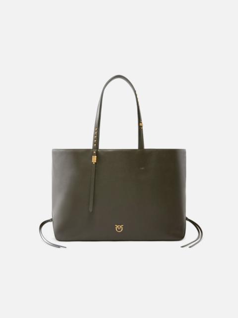 PINKO MEDIUM LEATHER SHOPPER BAG WITH METAL DETAILS