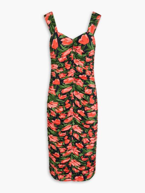 CAROLINA HERRERA Ruched floral-print stretch-jersey midi dress