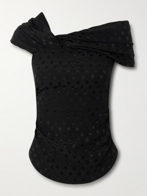 Isabel Marant Esen Asymmetric Draped Polka-dot Stretch-silk Jacquard Top
