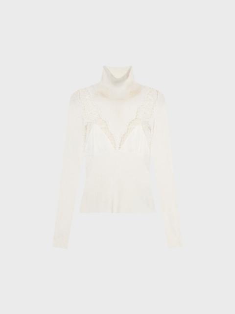 Blumarine STRETCH RIBBED SWEATER WITH LACE AND SATIN INSERTS