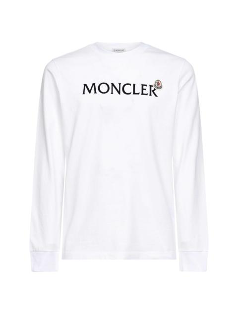Moncler White cotton logoed long-sleeved T-shirt