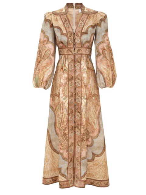 Zimmermann Wanderlust Plunge Midi Dress in Tapestry Multi