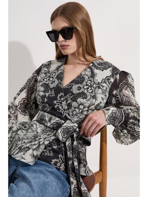 KAREN MILLEN Tile Silk Cotton Wrap Blouse