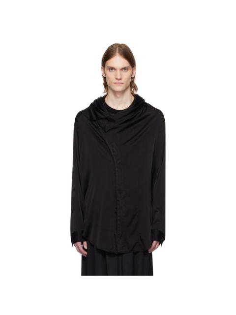 Julius Black Satin Wrap-Neck Shirt
