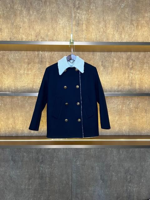 Prada Prada Double Breasted Wool Blend Long Sleeve Coat
