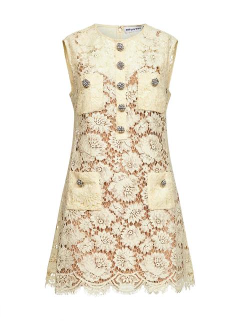 self-portrait Yellow floral lace mini dress