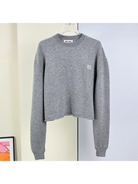 Miu Miu Miu Miu gray lettered wool knit top