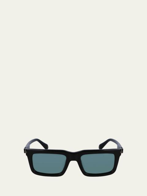 FERRAGAMO Men's Prisma Modified Acetate Rectangle Sunglasses, 53mm