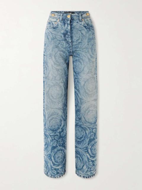 Embellished printed high-rise straight-leg jeans Mid denim