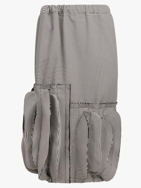 Comme Des Garçons HOUNDSTOOTH PRINT ASYMMETRIC RUFFLE MIDI SKIRT | GREY