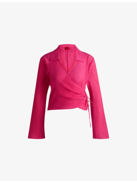 HUGO Wrap-Over Long-Sleeve Woven Top