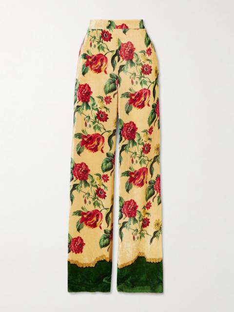 Valentino Floral Velvet-jacquard Straight-leg Pants