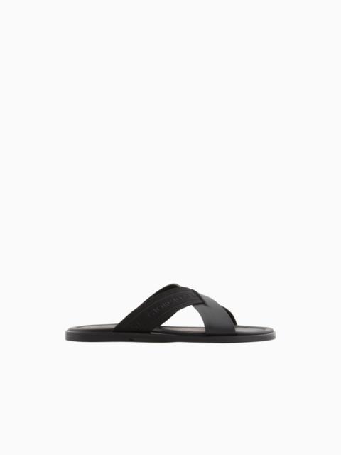 GIORGIO ARMANI Leather cross sandals with two-toned tape