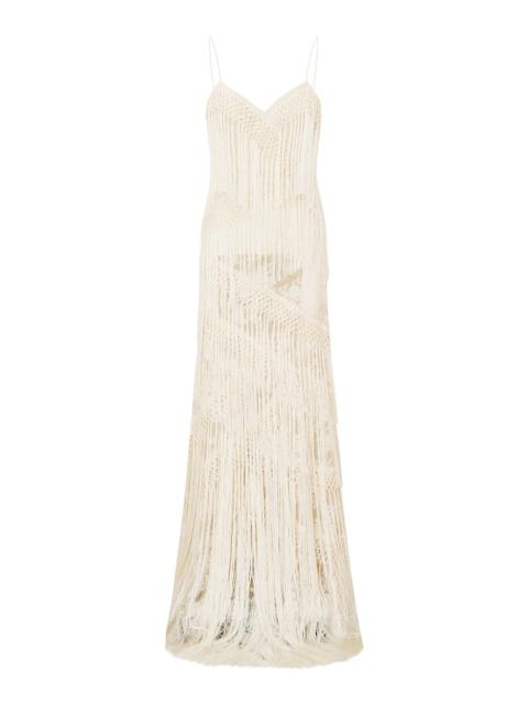 LoveShackFancy Delphi Fringed Maxi Dress ivory