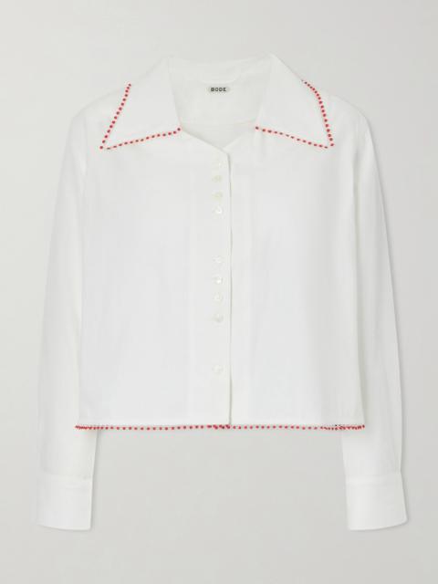 BODE Redbud Cropped Embroidered Cotton-poplin Shirt