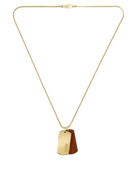 BOSS GOLD-TONE NECKLACE WITH DOUBLE-TAG PENDANT