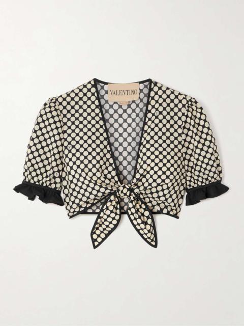 Cropped ruffled polka-dot cotton-poplin top Black