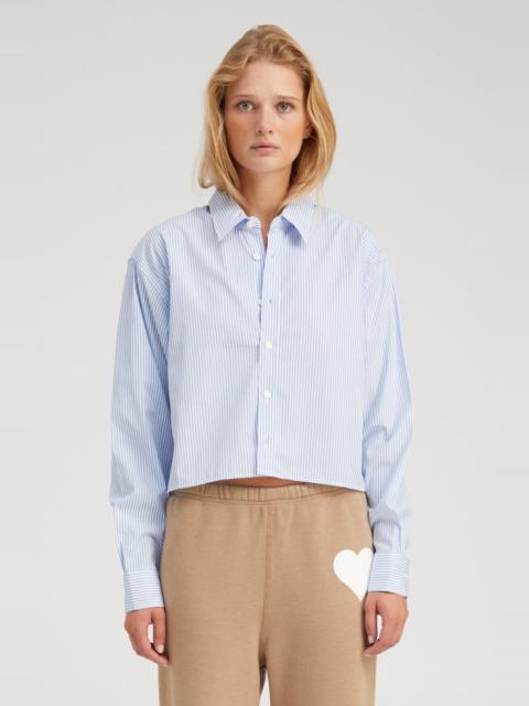SPRWMN BABY BLUE STRIPED CROPPED BUTTON DOWN