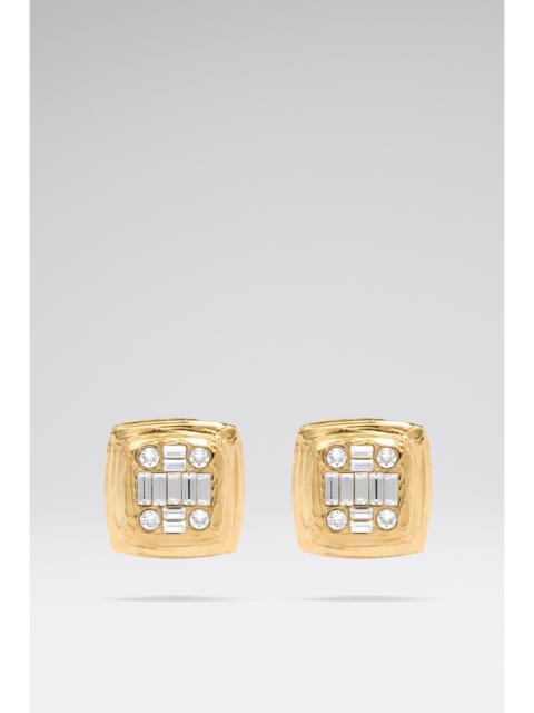 Amina Muaddi JEANNE EARRING WHITE CRYSTALS AND GOLD BASE