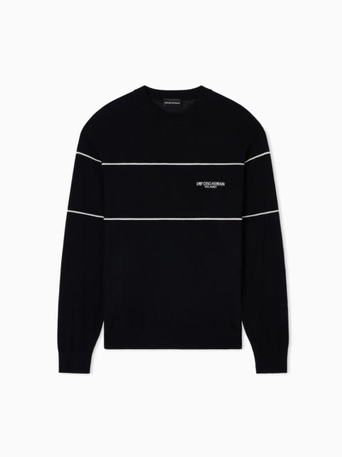EMPORIO ARMANI VIRGIN-WOOL JUMPER WITH JACQUARD LOGO