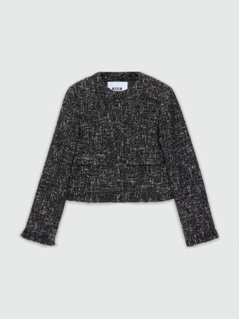 MSGM Black bouclé blazer with micro sequins