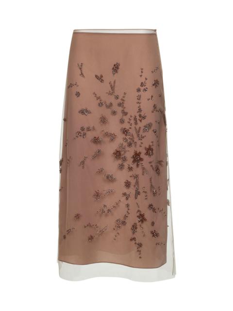 FENDI Fendi Women Pink Tulle Embroidered Longuette Skirt
