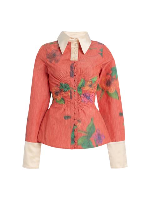 S.S.DALEY Eva Floral Cotton-Ripstop Circle Shirt red