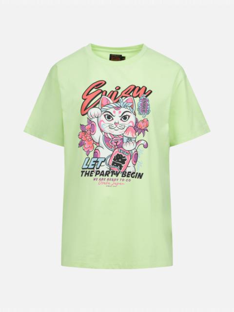EVISU FORTUNE CAT AND FLORAL PRINT BOYFRIEND T-SHIRT