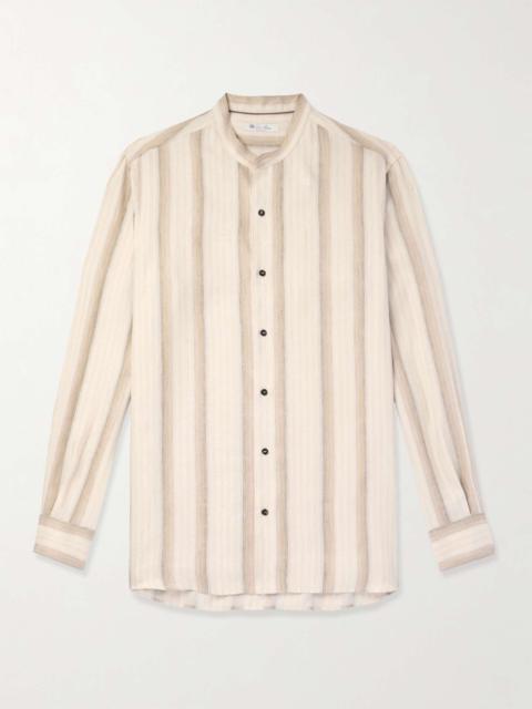 Loro Piana Elia Grandad-Collar Striped Linen and Silk-Blend Shirt