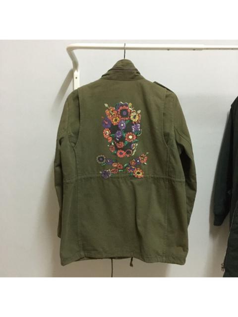 Vintage Skull Flower Printed Military Jacket