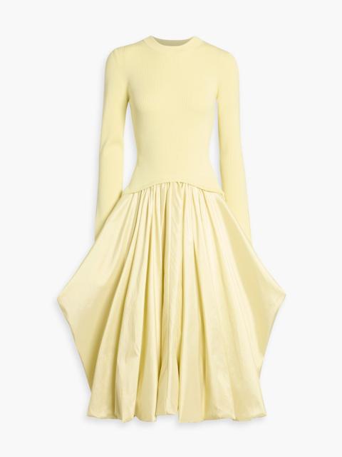 SIMKHAI Izzy ribbed-knit and taffeta midi dress