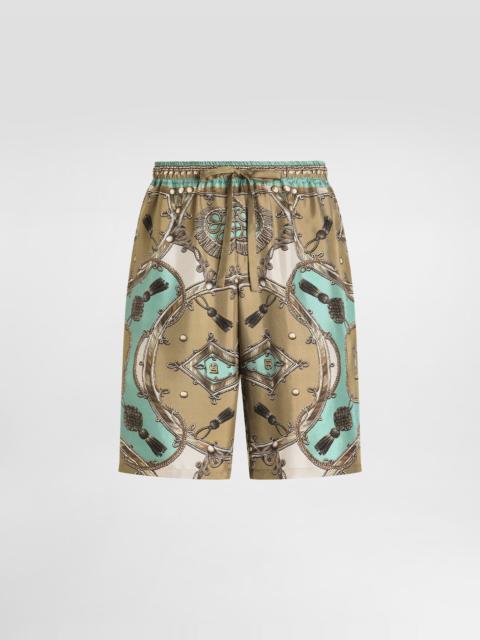 Dolce & Gabbana Cargo-print washed silk twill vanity bermuda shorts