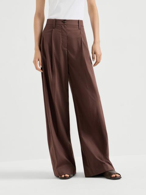 Brunello Cucinelli Lightweight poplin wide trousers with monili