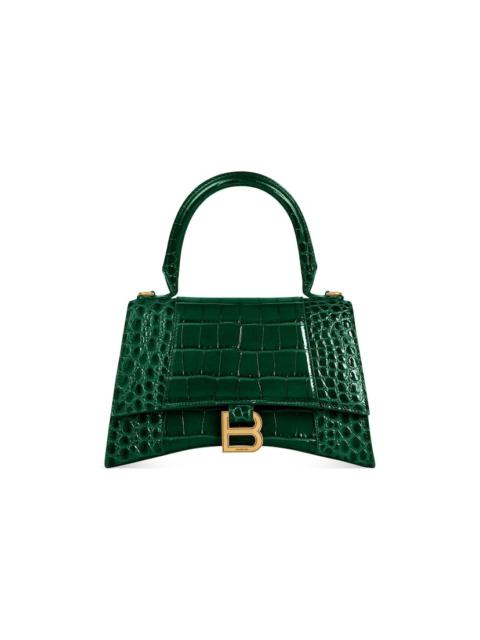 BALENCIAGA Women's Hourglass Small Handbag Crocodile Embossed in Forest Green