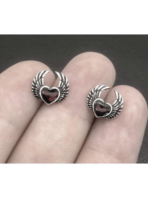 Other Designers Japanese Brand - Gothic Winged Heart Garnet-Tone Stud Earrings