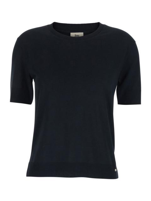 Herno Herno Women Black Crewneck T-Shirt With Logo Plaque On The Front In Cotton Blend Woman