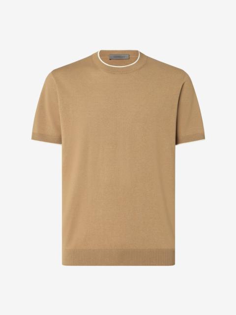 CORNELIANI Beige crew neck silk and cotton knitwear