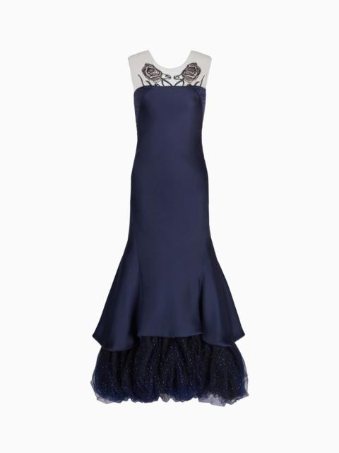 GIORGIO ARMANI LONG BUSTIER DRESS IN SILK AND EMBROIDERED TULLE