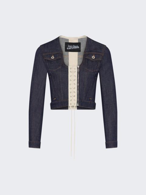Jean Paul Gaultier Denim Jacket With Lacing Detail Indigo And Beige