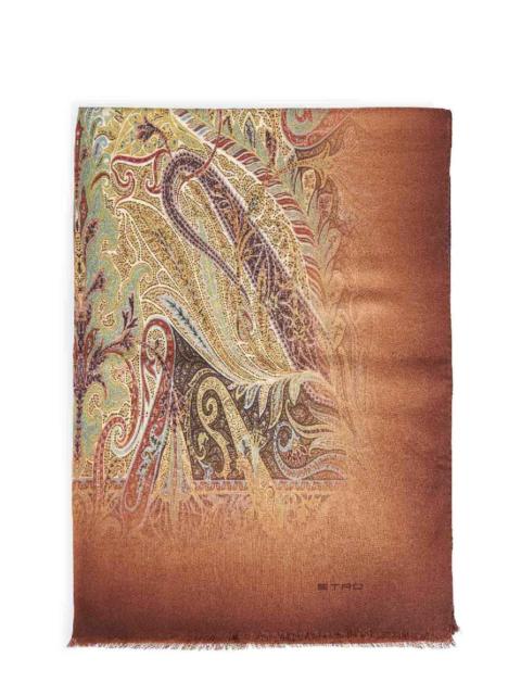 Etro Etro Men Brown Wool Printed Scarf With Paisley Pattern