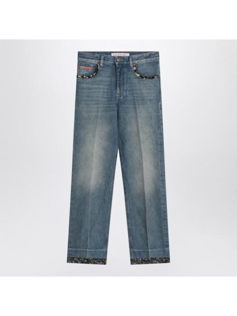 Valentino Valentino Washed Blue Jeans With Floral Fabric Trims Women