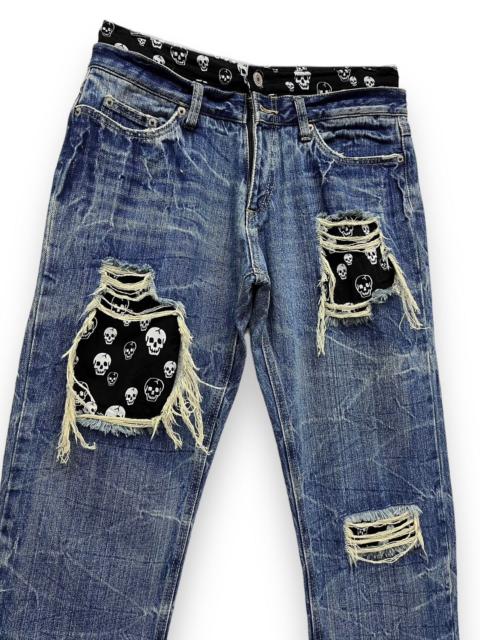 Other Designers Vintage - 💀PLAYCHESS Skulls Grunge Double Waist Distressed Denim