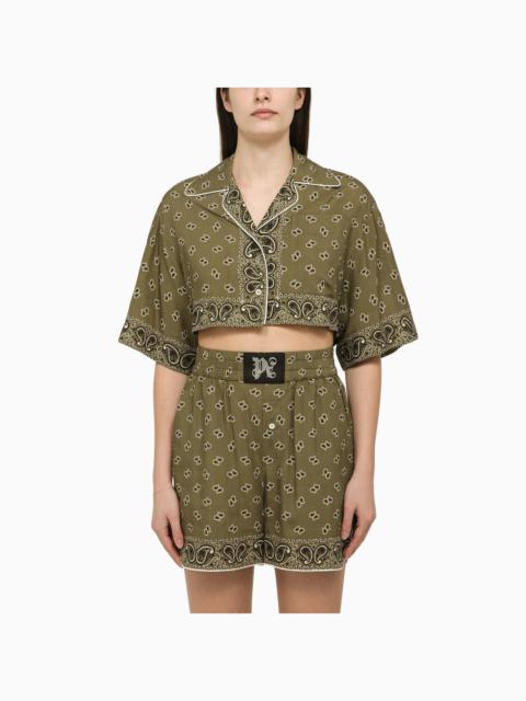 Palm Angels Cropped Shirt With Military Green Print