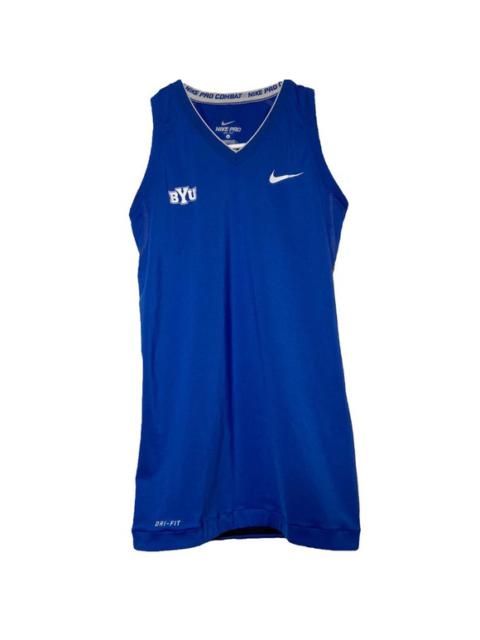 Nike Pro Compression Tank Top BYU Embroidered Chest Logo V-Neck Blue S